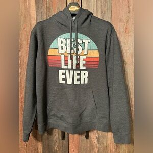 Best Life Ever Vintage Retro Hoodie NWOT Mens Large Gray